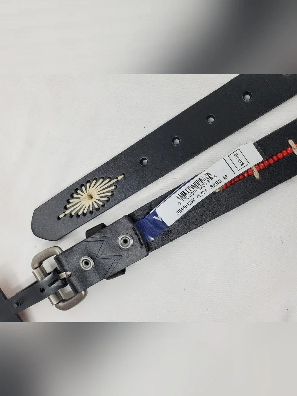 Wrangler Women's Black Leather Belt with Cream Sunburst Inlays and Red Beadwork
